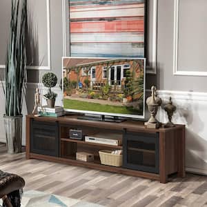 59 in. Walnut TV Stand Fits TV's up to 65 in. with Sliding Mesh Doors