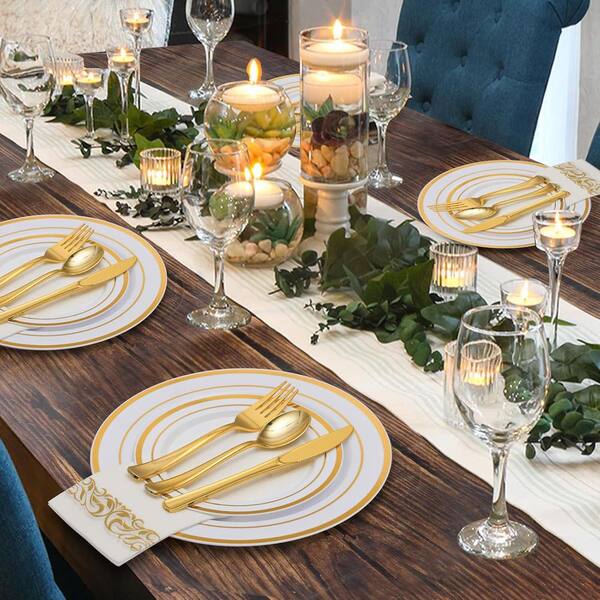Adrinfly Gold Disposable Plastic Dinnerware Set for 100-Guests
