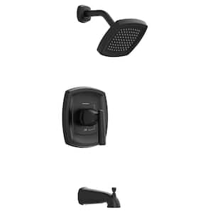 Edgemere 1-Handle Trim Kit with Shower Head for Flash Rough-In Valves in Matte Black (Valve Not Included)