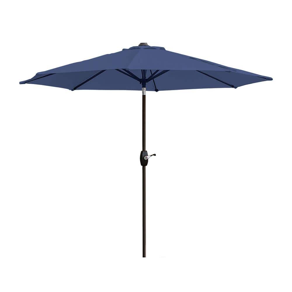 Navy Blue 9 ft. Steel Frame Patio Umbrella with Crank and Tilt