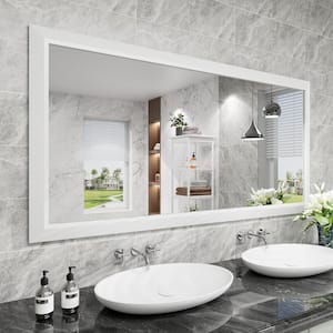 60 in. W x 30 in. H Rectangular Aluminum Alloy Framed and Tempered Glass Wall Bathroom Vanity Mirror in Matte White