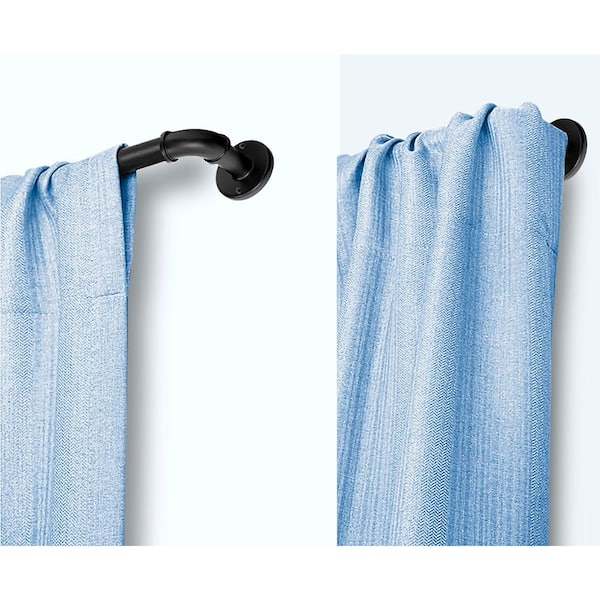 86 in. 120 in. Rustic Style 1 in. Single Blackout Curtain Rods, Wrap Around Heavy Duty, Indoor and Outdoor, Black