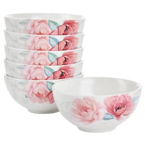 20 fl. oz. Floral White and Pink Fine Ceramic Cereal Bowl Set 6