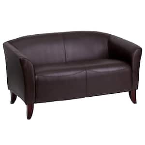 Hercules Imperial 52 in. Brown Faux Leather 2-Seater Loveseat with Square Arms