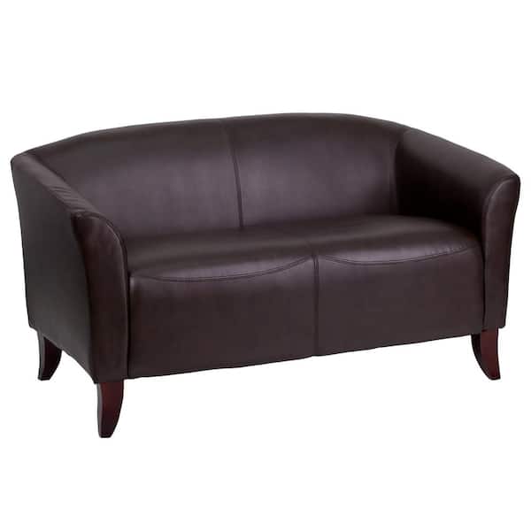 Flash Furniture Hercules Imperial 52 in. Brown Faux Leather 2-Seat Loveseat with Square Arms