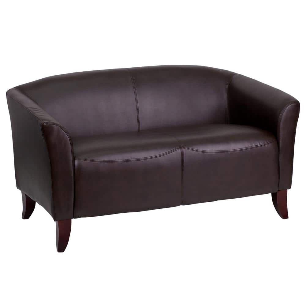 Cherry Brown LeatherSoft Track Arm Loveseat for Reception