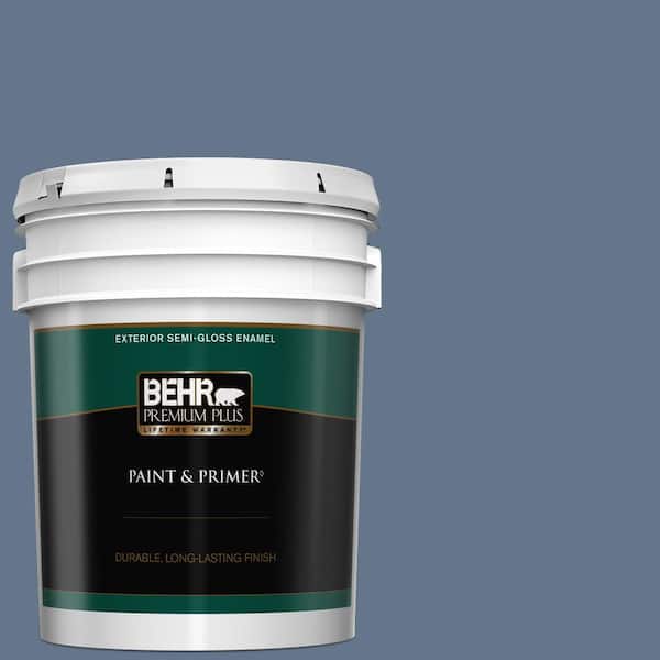 BEHR PREMIUM PLUS 5 gal. #BXC-75 Saltbox Blue Semi-Gloss Enamel Exterior Paint & Primer