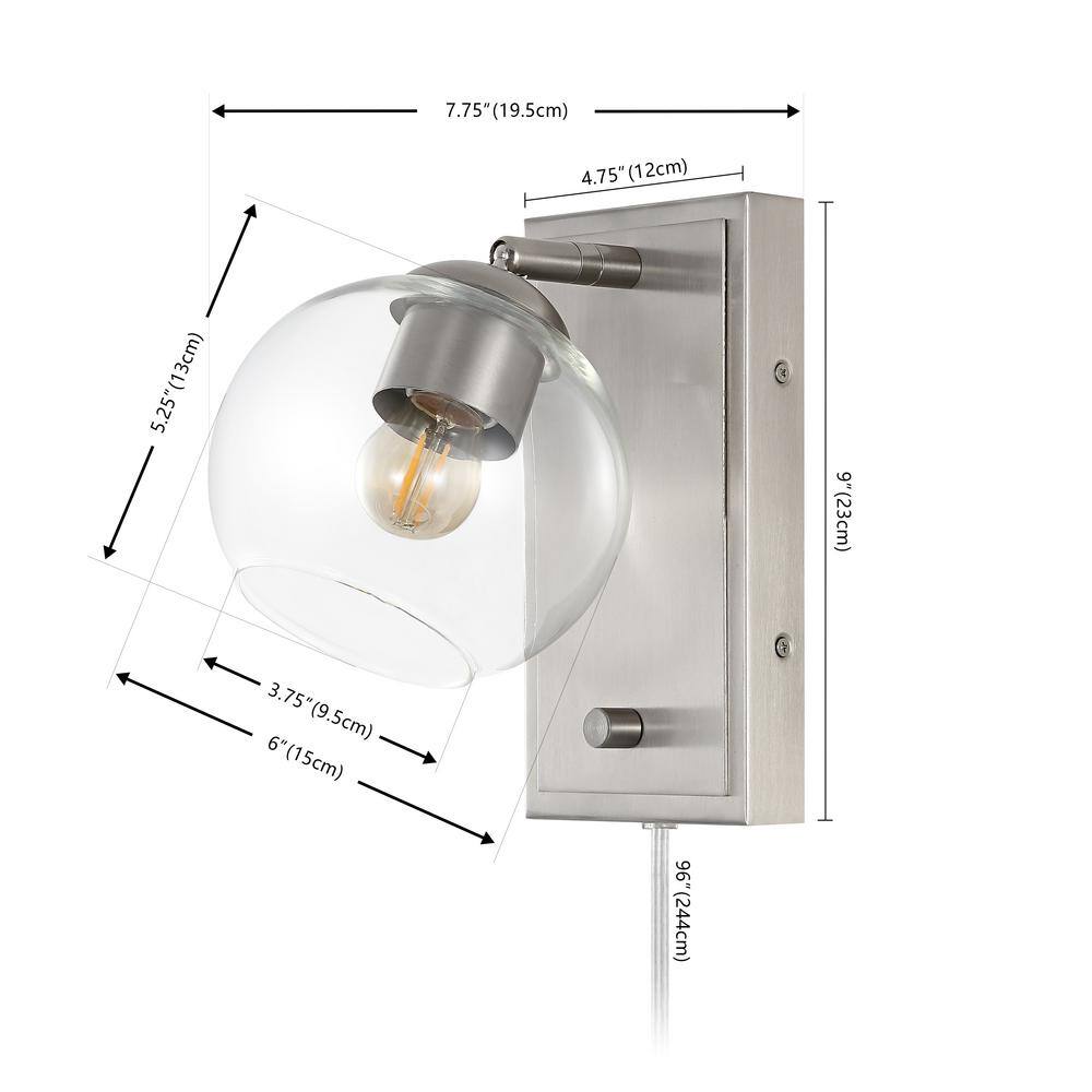 Nickel 1-Light Adjustable Glass Globe Wall Sconce