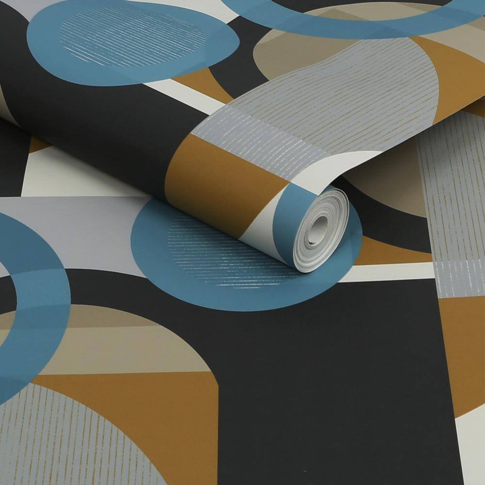 NEXT Retro Shapes Geo Blues and Mustard Wallpaper