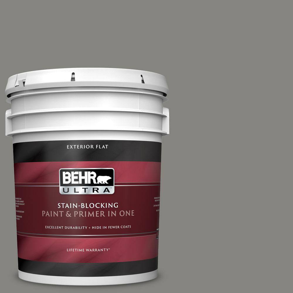 Behr Ultra 5 Gal Ppu24 07 Barnwood Gray Flat Exterior Paint Primer 485405 The Home Depot