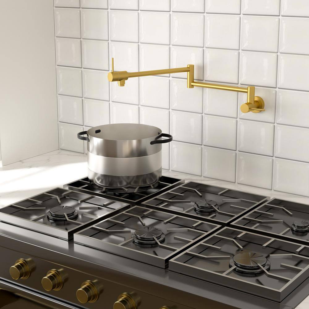 Brushed Gold Double Handle Wall Mount Pot Filler