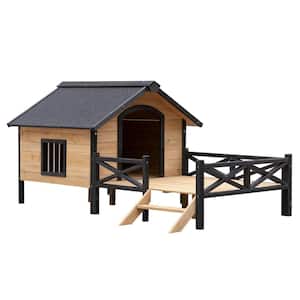 67 in. L x 43 in. W Large Wooden Dog Kennel Porch Cabin Dog House Chicken Coups Poultry Cage Outdoor Rabbit Pet Supplies