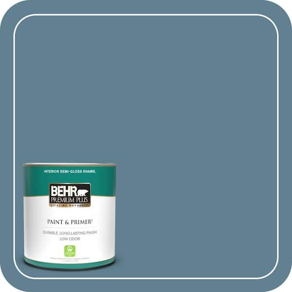 BEHR PREMIUM PLUS 1 qt. #BXC-36 Aegean Blue Semi-Gloss Enamel Low Odor Interior Paint & Primer