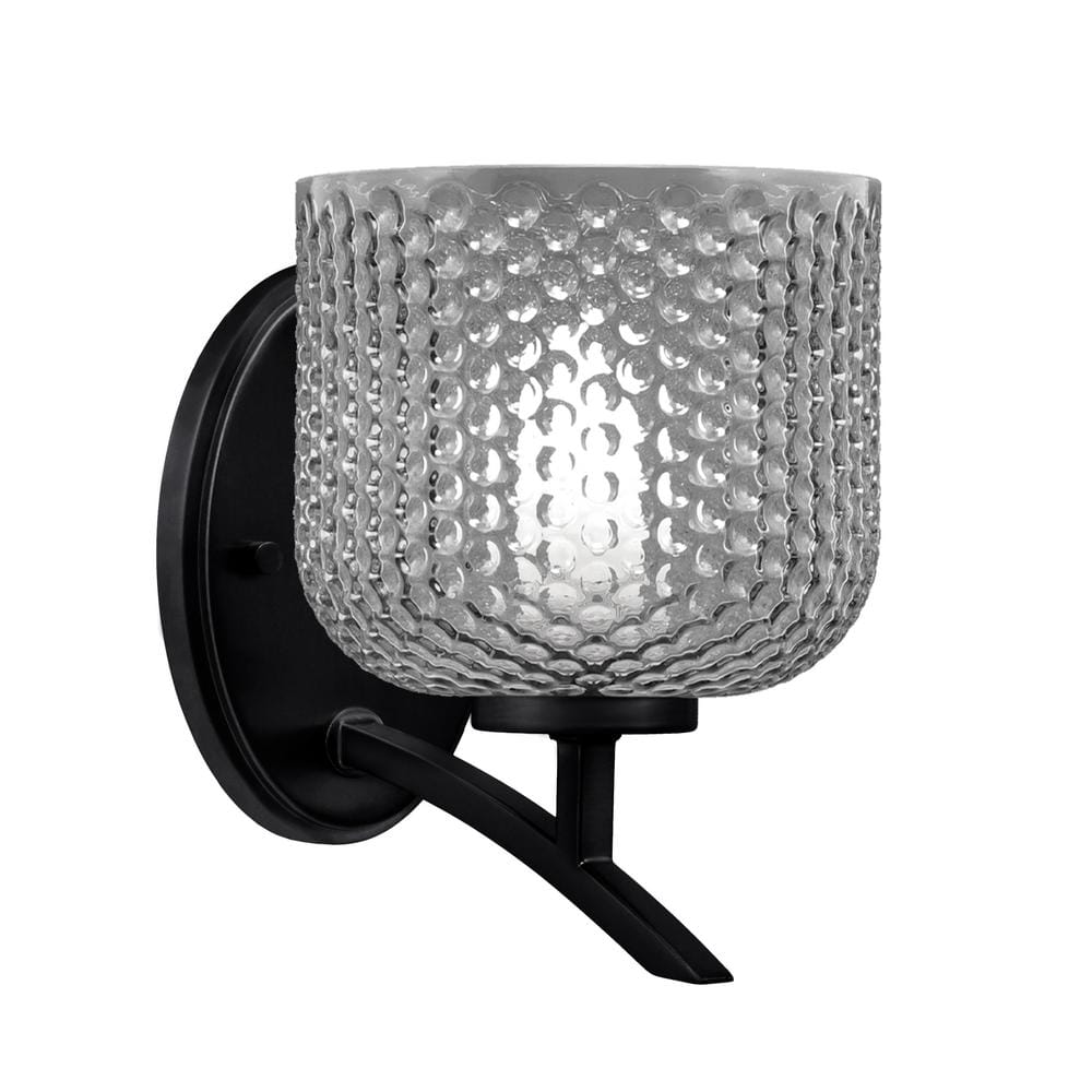 Siena 5.75 in. 1-Light Matte Black Sconce with 6 in. Smoke Textured Glass S