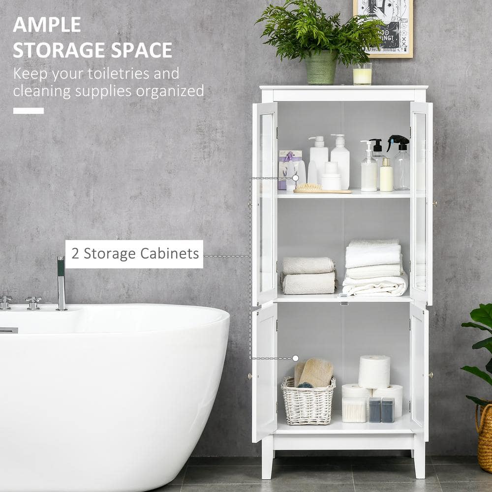 White MDF Bathroom Floor Cabinet with Tempered Glass Doors