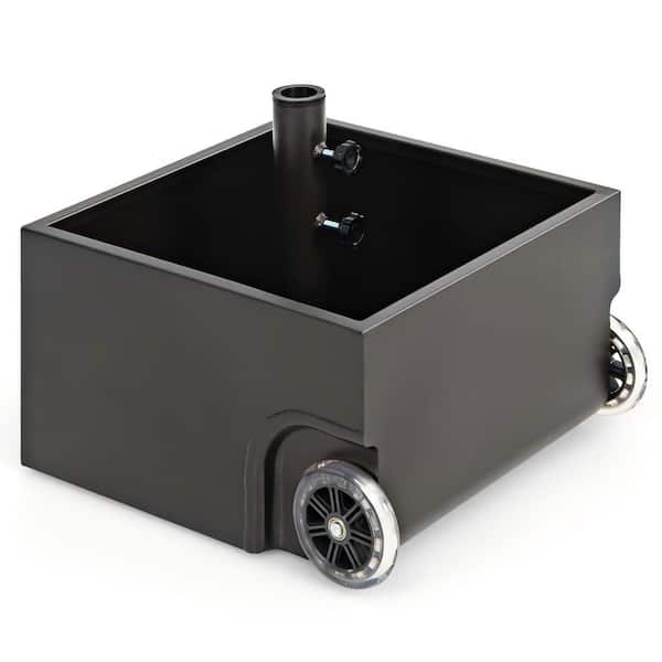 150 lbs Patio Umbrella Base Planter in Black with Wheels Fits 1.6-2.1 in Poles, Drainage and Thermoplastic Planter