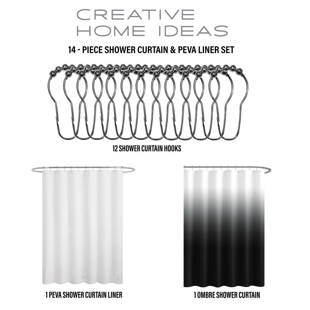 Black and White Ombre PEVA Shower Curtain Set with Hooks