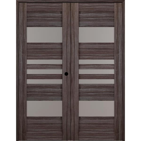 Belldinni Leti 60 in. x 80 in. Left Hand Active 5-Lite Frosted Glass Gray Oak Wood Composite Double Prehung French Door