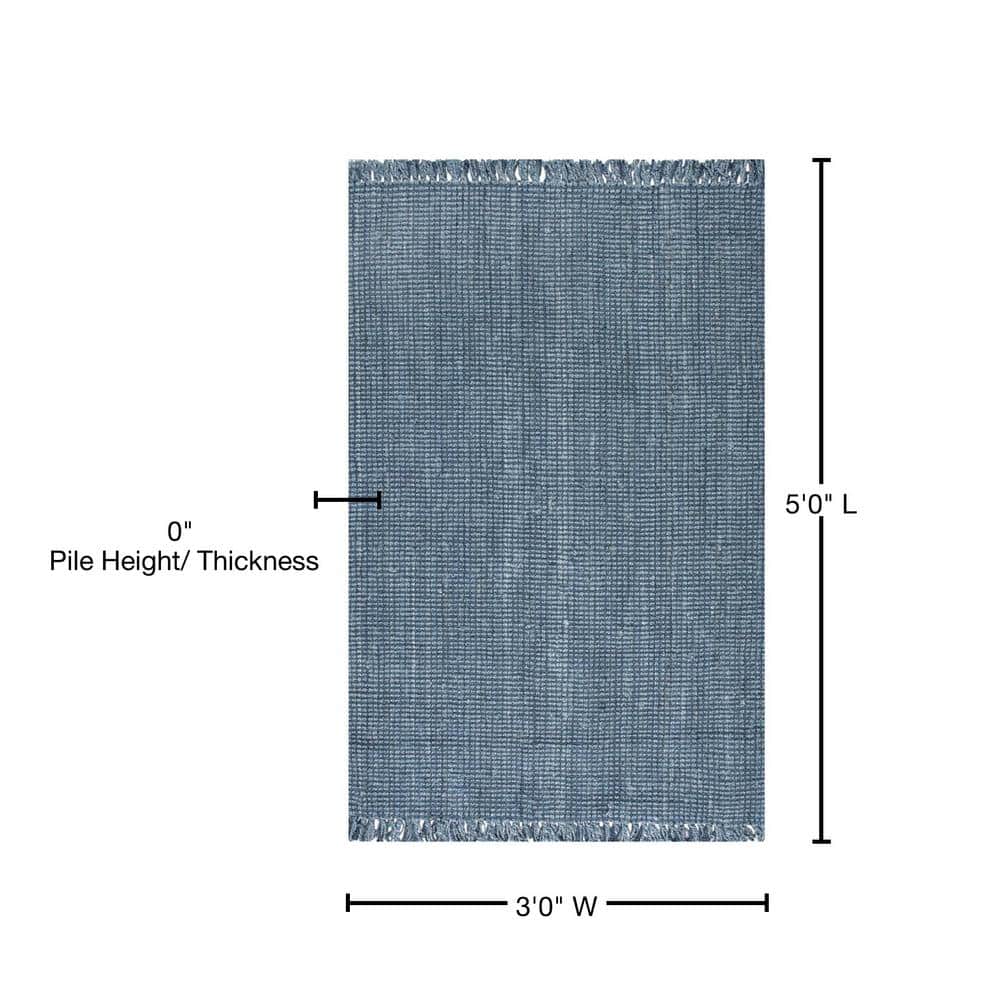 Handmade Blue Wool Braided Reversible Rug, 38" x 7"