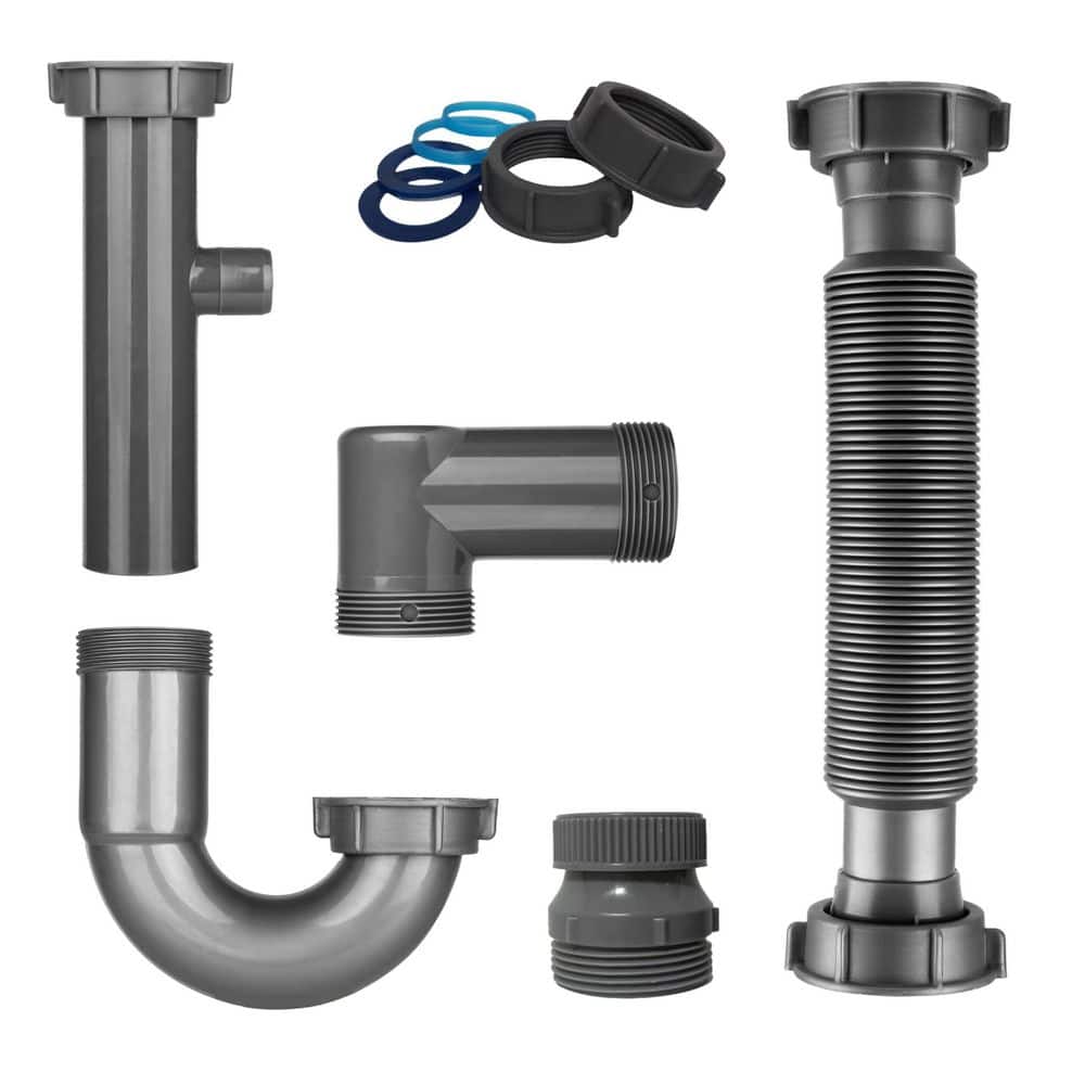 "1-Piece Universal 1-1/4"" & 1-1/2"" P Trap Drain Kit in Black Flexible PP U-Bend Plumbing Pipe for Bathroom Sink & Kitchen" price history on PriceWatchPro