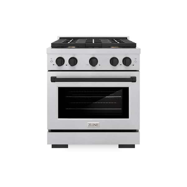 ZLINE Kitchen and Bath Autograph 30 in. Paramount Gas Range with 4 Burners and Convection Gas Oven in Satin Steel and Matte Black Accents