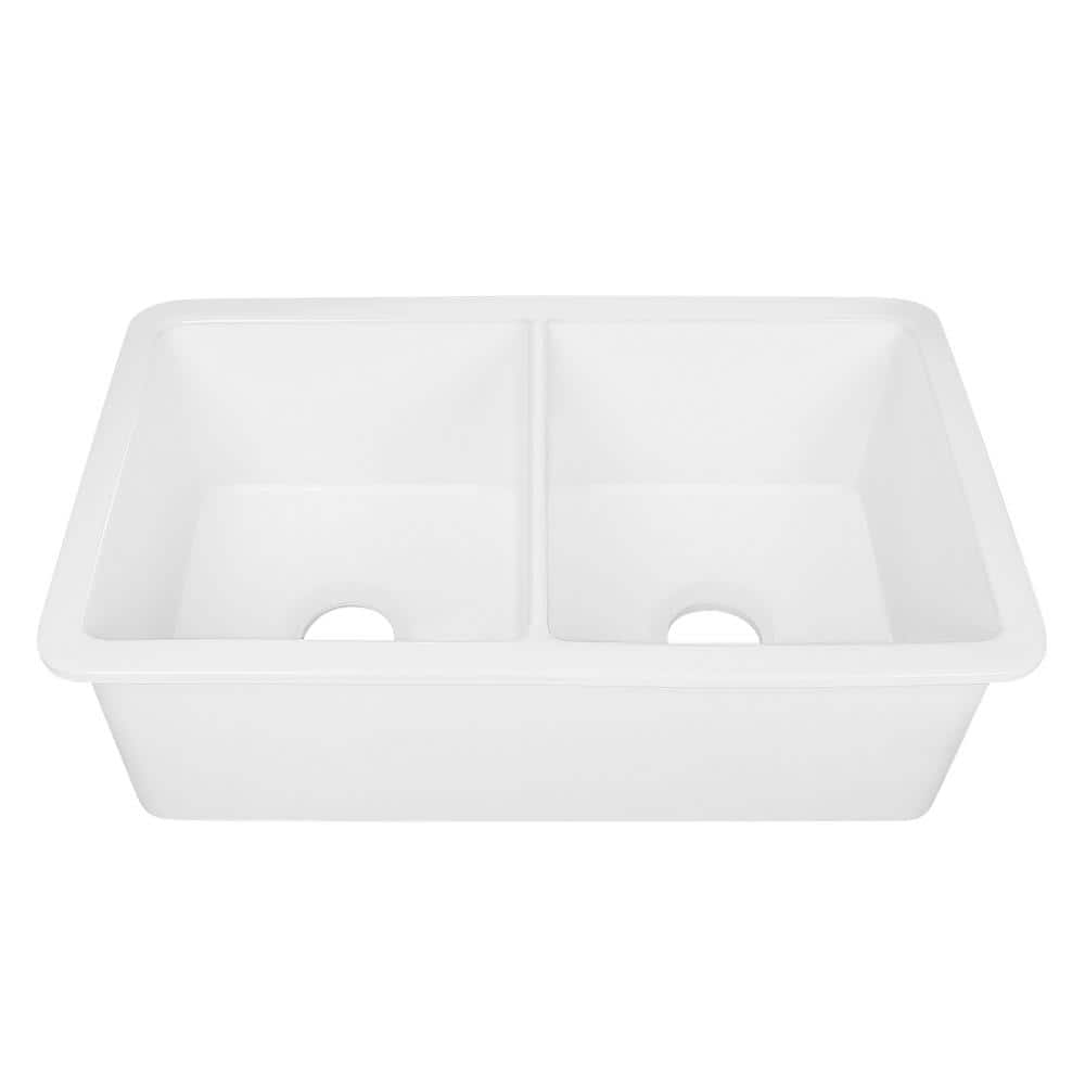 32" L Dual Mount 50/50 Double Bowl Undermount/Drop in Kitchen Sink with Basket Strainer and Sink Grid