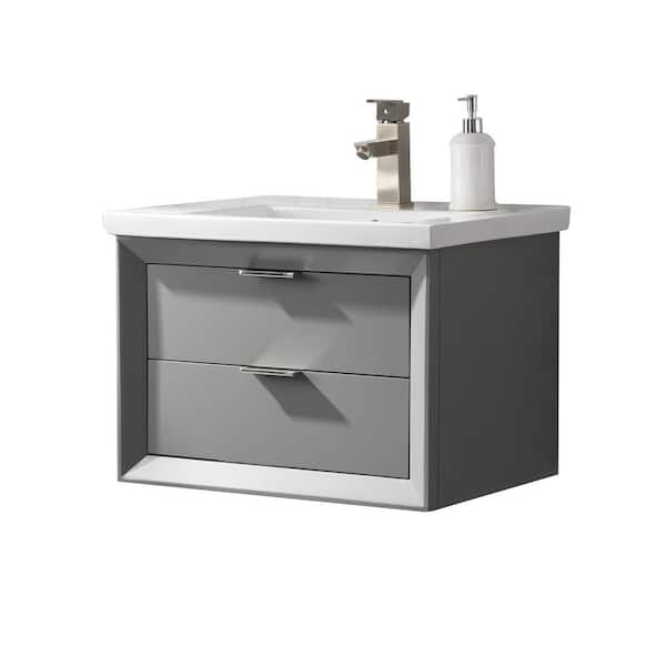 Urban Furnishing Danbury 24 in. W x 18.5 in. D Bath Vanity in Gray with Porcelain Vanity Top in White with White Basin