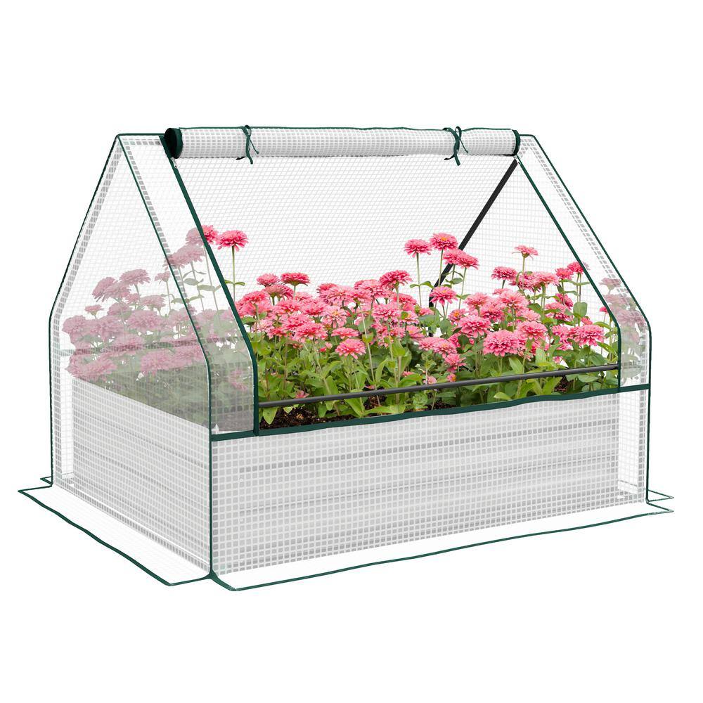 Metal Raised Garden Bed with Mini Greenhouse, with Cover, for Herbs and Vegetables in White