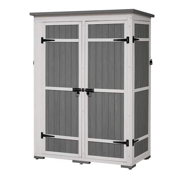 Zeus & Ruta 4 ft. W x 2 ft. D White and Gray Outdoor Wood Storage Shed with Asphalt Roof, Lockable Doors, for Garden, 8 sq. ft.