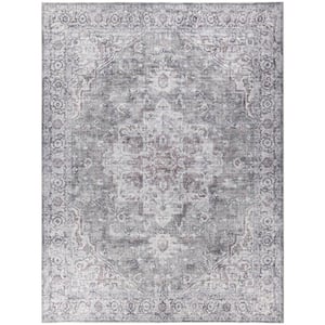 Machine Washable Series 1 Ivory Grey 9 ft. x 12 ft. Distressed Traditional Area Rug
