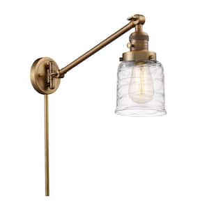 Bell 8 in. 1-Light Brushed Brass Wall Sconce with Deco Swirl Glass Shade with 3 Way Turn Switch