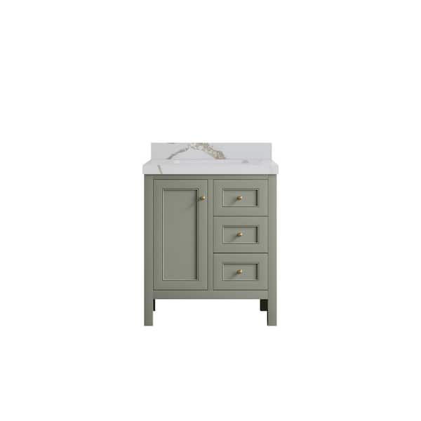 Willow Collections Nashville 30 in. W x 22 in. D x 36 in. H Single Sink Bath Vanity Center in Evergreen 2 in. Calcutta Gold Quartz Top