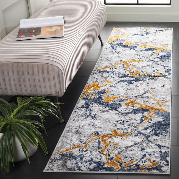 Amelia 700 2 ft. x 8 ft.Ivory/Blue Gold Abstract Runner Rug