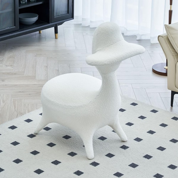 Unbranded Sherpa Lamb Fabric Gaming Chair in White Lambswool Fabric Upholstered Accent Chair for Gaming Room, No Assembly Required