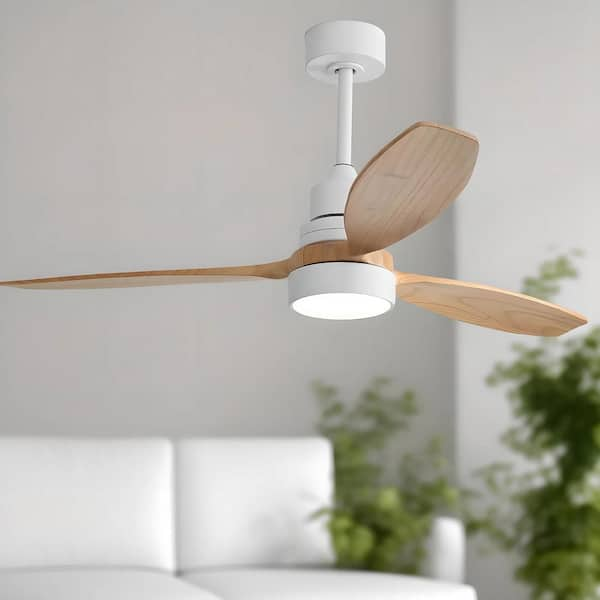 52 in. Indoor/Outdoor Wood White Ceiling Fan with Light and 6 Speed Remote Control