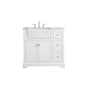 Simply Living 36 in. W x 22 in. D x 34.75 in. H Bath Vanity in White with Carrara White Marble Top