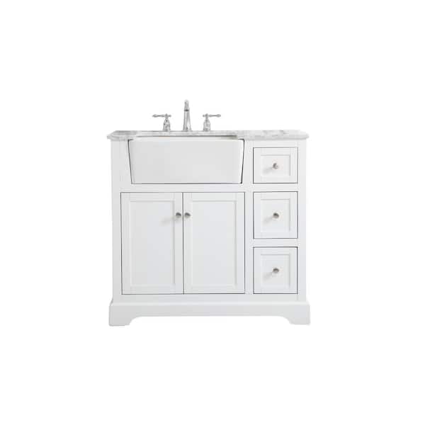 Unbranded Simply Living 36 in. W x 22 in. D x 34.75 in. H Bath Vanity in White with Carrara White Marble Top