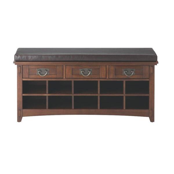 Home Decorators Collection Artisan Dark Oak 3-Drawer Bench with Shoe Storage