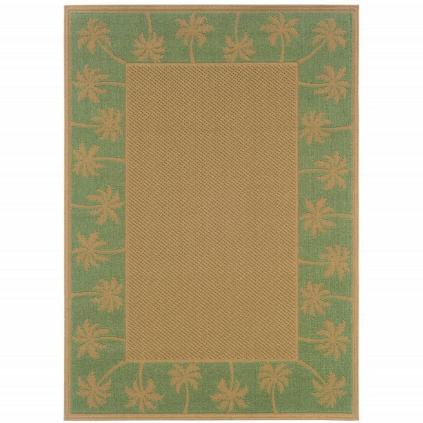 Beige 9 ft. x 13 ft. Loomed Border Polypropylene Rectangle Indoor/Outdoor Area Rug