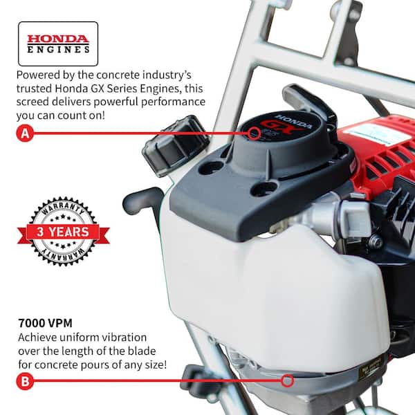 Vibrating Concrete Power Screed with 12 ft. and 8 ft. Magnesium Boards and Honda Engine