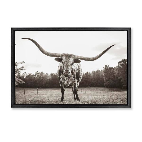 Stupell Industries Longhorn Licking Lips by Nathan Larson Black Floater Frame Animal Graphic Art Print 17 in. x 25 in.