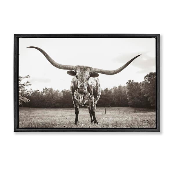 Longhorn Licking Lips by Nathan Larson Black Floater Frame Animal Graphic Art Print 21 in. x 31 in.