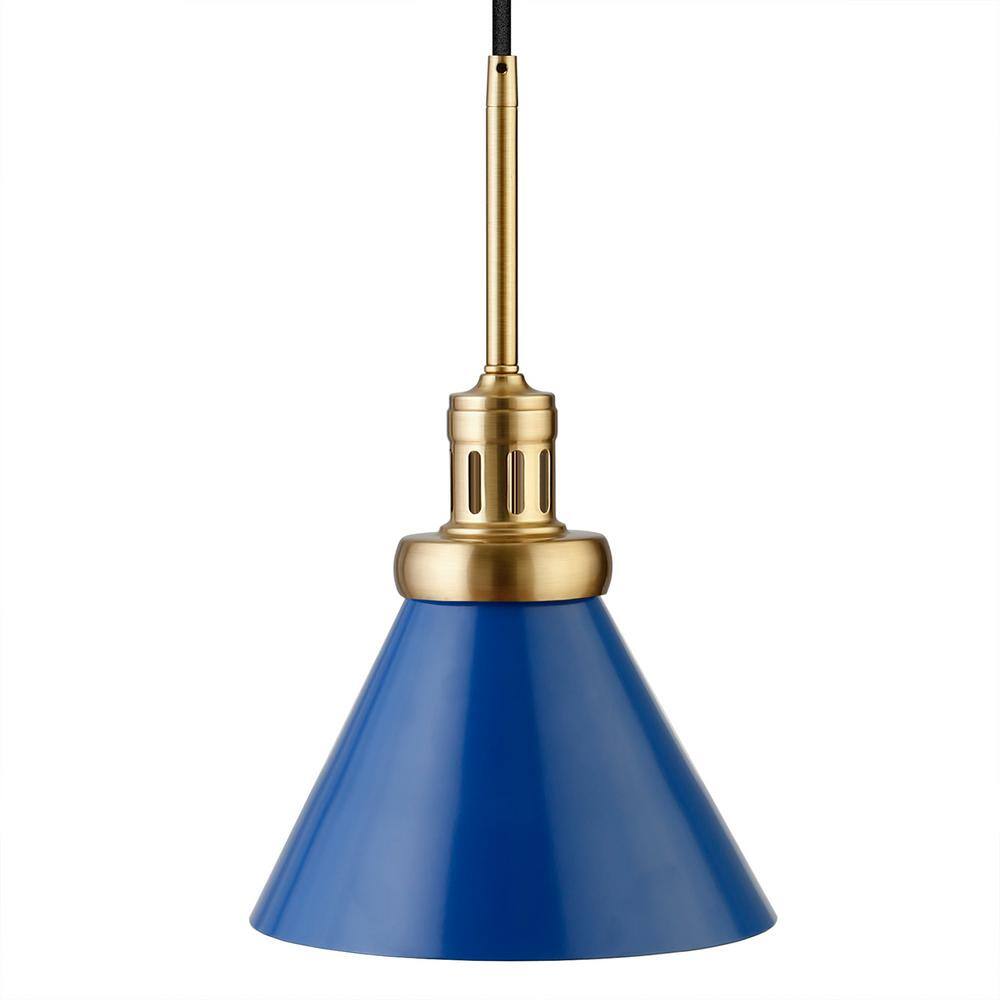 Blue and Brass 8" Industrial Metal Pendant Light
