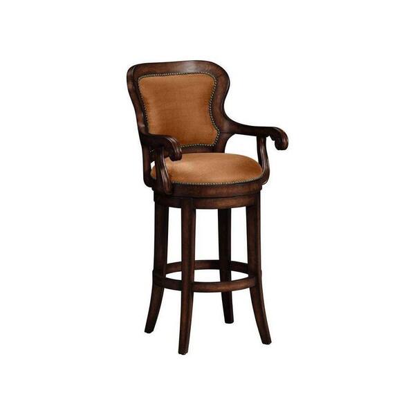 Home Decorators Collection Briarwood Dark Brown with Brown Microfiber Fabric Rounded Back Swivel Bar Stool