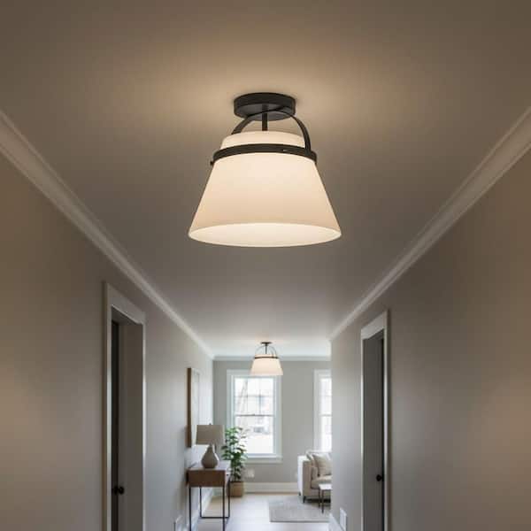 Tori 12.0 In. 1 Light Black Semi-Flush Mount With Shade.