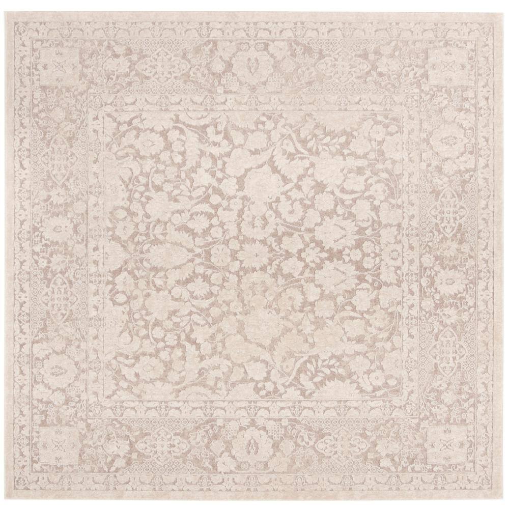 Elegant Beige Floral Square Synthetic Area Rug 6'7"