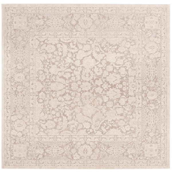SAFAVIEH Reflection Beige/Cream 7 ft. x 7 ft. Square Distressed Floral Area Rug