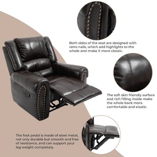Good Gracious Brown Recliner Chair, Leather Oversized Recliner
