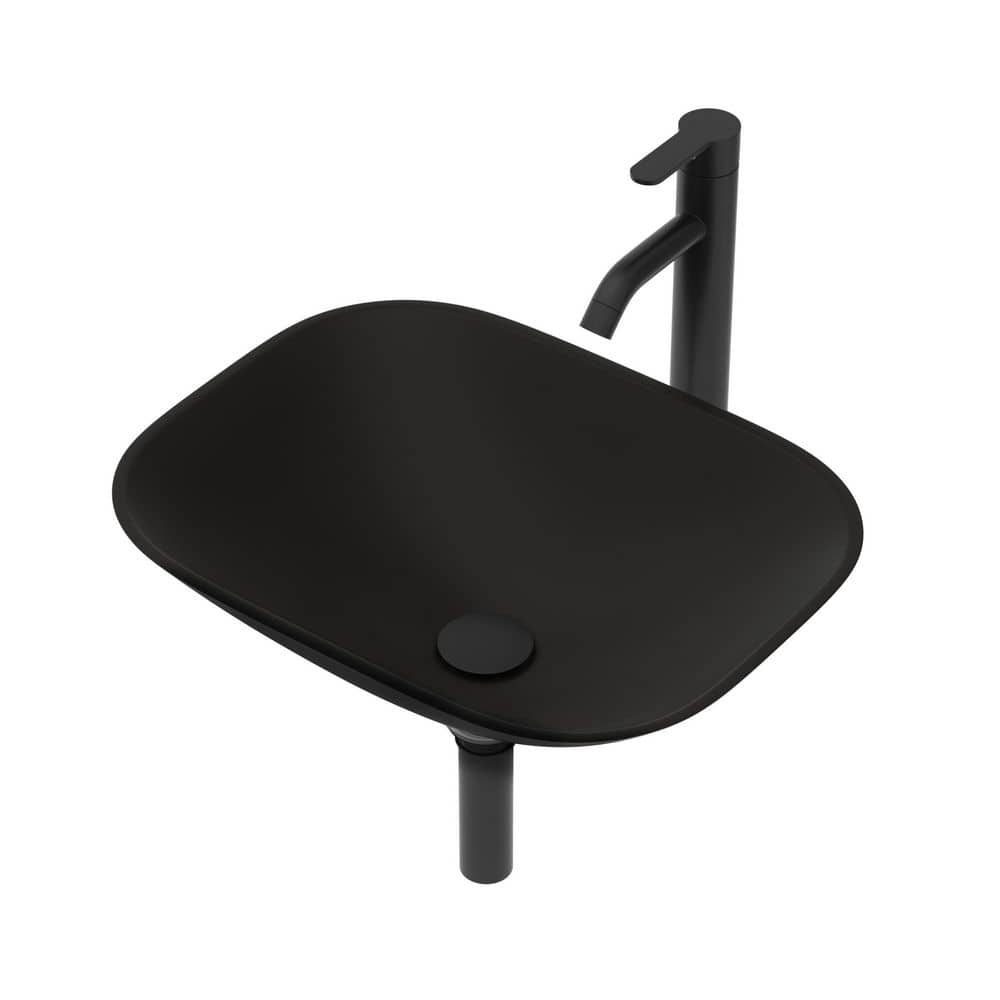 18.5 in. x 14.37 in. Rectangular BathroomTempered Glass Vessel Bathroom Sink w/Faucet and Pop-Up Drain, Matte Black price history on PriceWatchPro