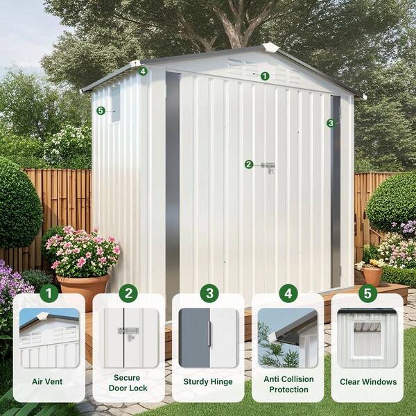 Huluwat White 6 ft. W x 4 ft. D Metal Outdoor Storage Shed with